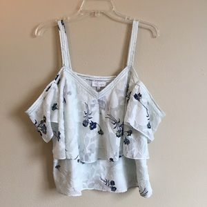 Lucky Brand Floral Tiered Cold Shoulder Top L